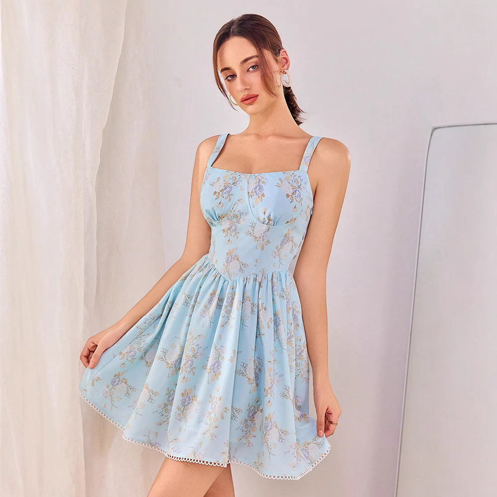 Womens Printed Backless Sundress | Spaghetti Strap Dress | noémi