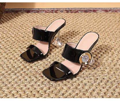 Crystal Heeled Mules | French Diamond Peep Toe Sandals | noémi