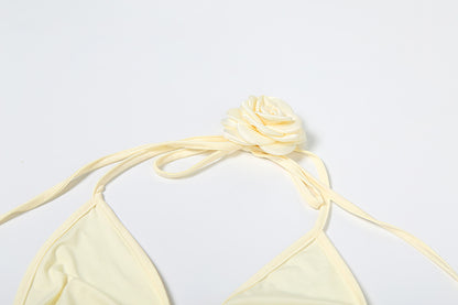 Three Piece Summer Set | Floral Appliqué Bralette, Tie Briefs & Wide Leg Pants | noémi