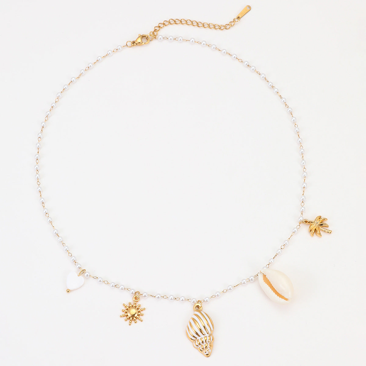 Marine Charm Pearl Necklace | Gold Stainless Steel Conch & Shell Pendant Choker | noémi