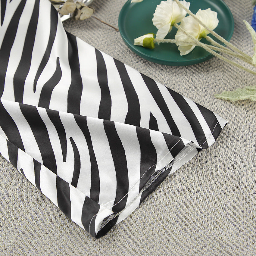 Satin Zebra Striped Pajama Set | Long Sleeve Cardigan High Waist Shorts | noémi