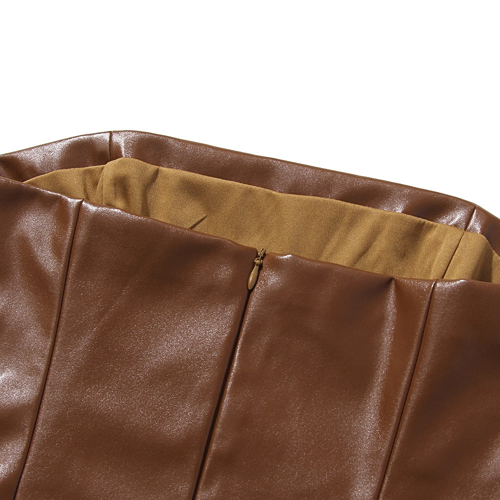 Faux Leather Midi Dress | Slim Fit Tube Top with Back Slit | noémi