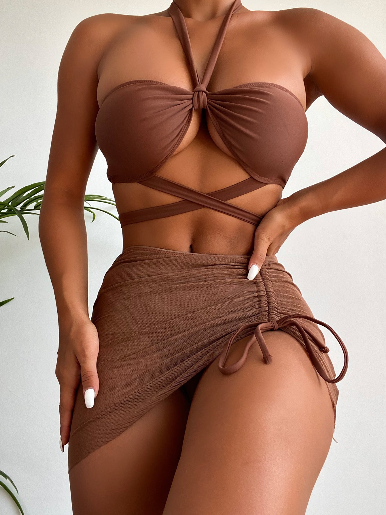 Three Piece Solid Color Split Bikini Set Swimsuit | noémi