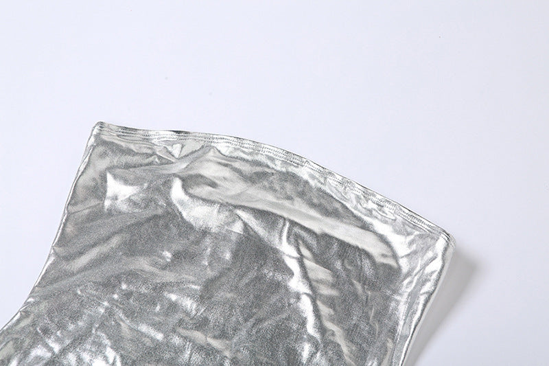 Womens Metallic Tube Top Sheath Dress | Backless Slim Fit Mini | noémi