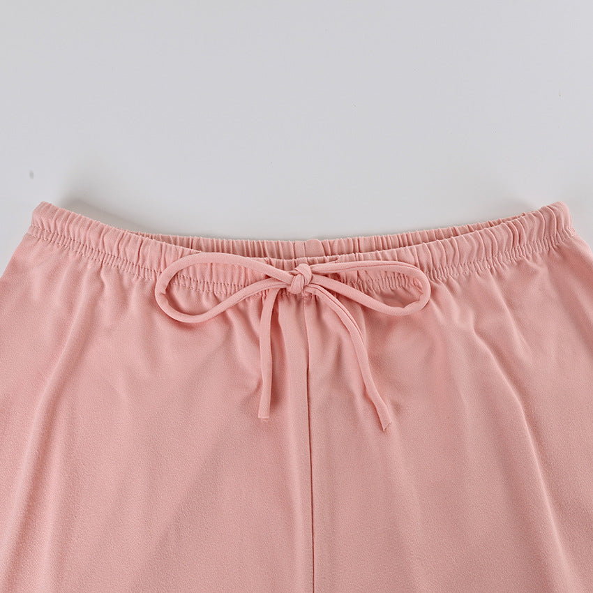 Patchwork Suspender Two Piece Pajama Set | Drawstring Waist Trousers Bow Detail | noémi