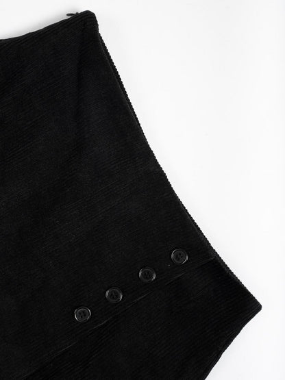 High Waisted Corduroy Skort | Black Wrap Mini with Button Detail | noémi