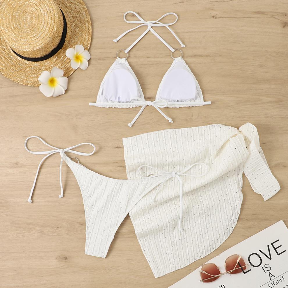 Bold Mesh Bikini Three Piece Swimsuit Set Solid Color | noémi