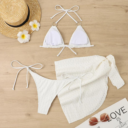 Bold Mesh Bikini Three Piece Swimsuit Set Solid Color | noémi