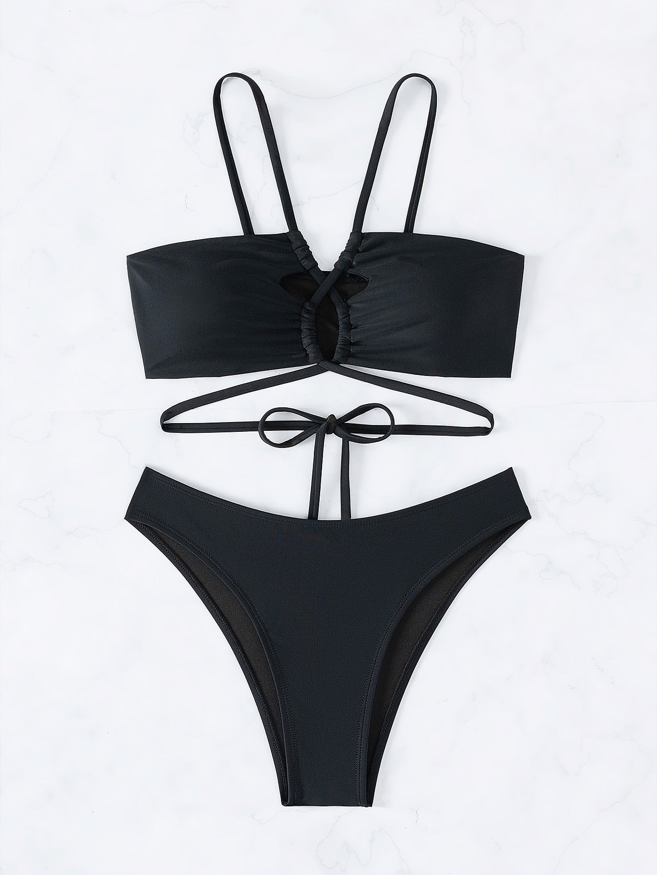 Solid Color Split Bikini with Hollow Cutout and Tie Detail | noémi
