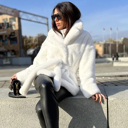 Plush Faux Rabbit Fur Coat with Belt | noémi