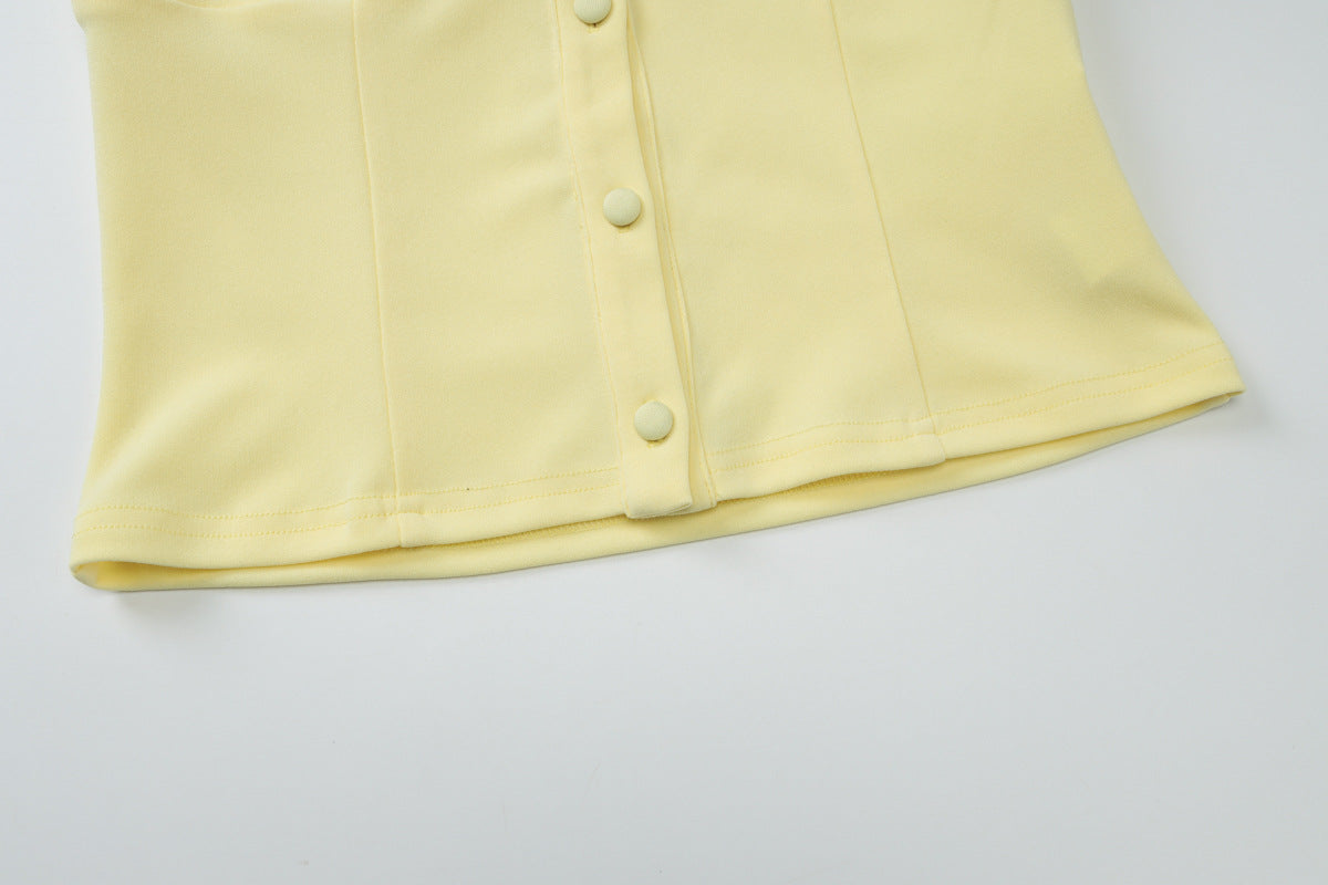 Women's Corset Top | Cinched Waist Vest with Button Front & Wide Straps | noémi