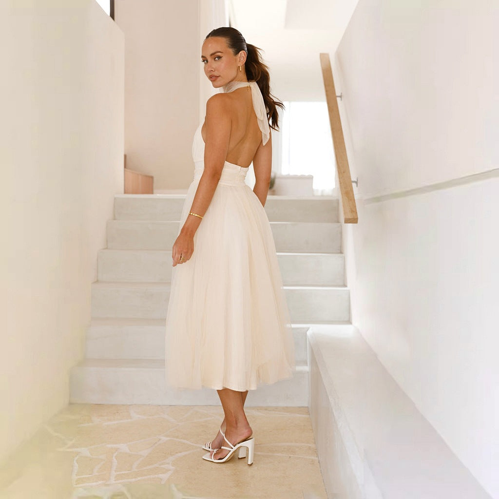 Backless Mesh Halter Dress with Turtleneck | noémi