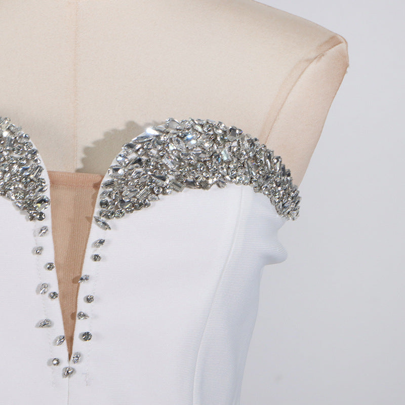 White Rhinestone Mini Dress | Sleeveless Tube Top Backless Dress | noémi