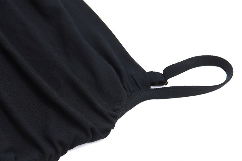 Ruched Stretch Camisole | Black Ribbed Tank with Adjustable Spaghetti Straps | noémi