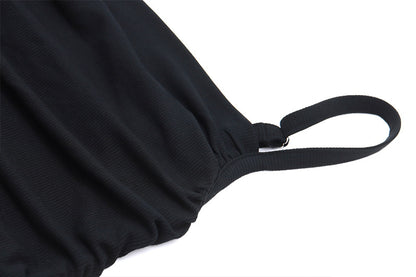 Ruched Stretch Camisole | Black Ribbed Tank with Adjustable Spaghetti Straps | noémi