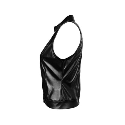 Sleek Stand Collar Faux Leather Vest | Sleeveless Slim Fit with Waist Defining Zipper Detail | noémi