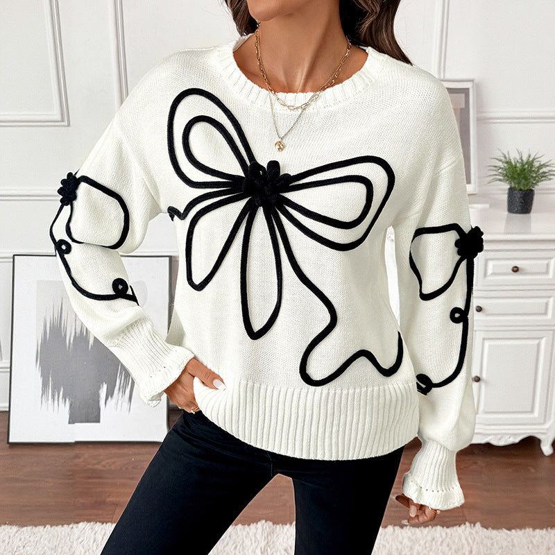 Womens Bow Knit Sweater | Loose Fit Round Neck Pullover | noémi