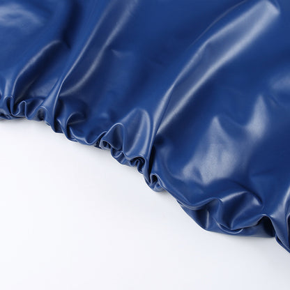 Stand Collar | Sleeveless | Ruffle Hip | Faux Leather | Slim Fit Dress | noémi