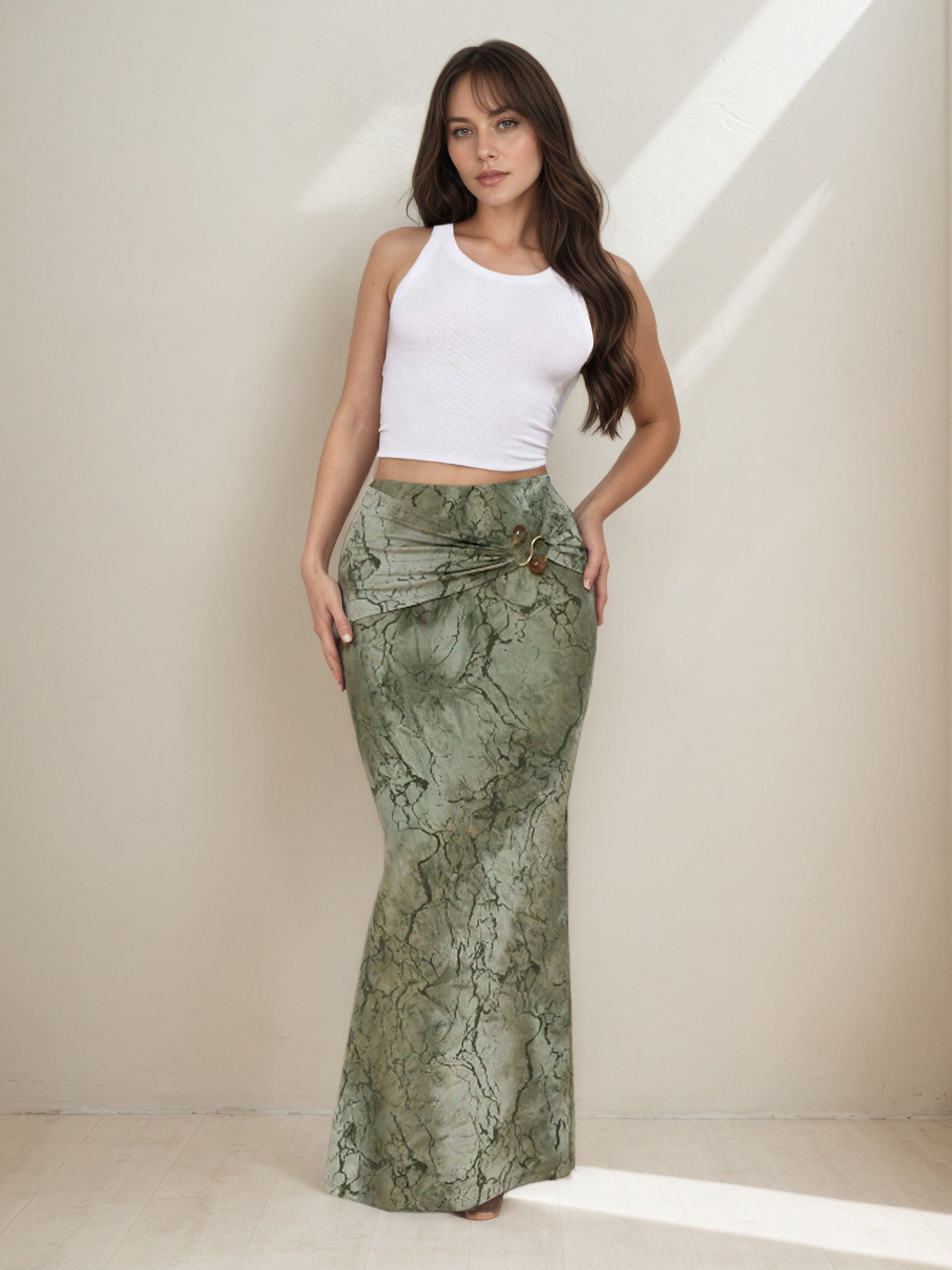 Retro Print Maxi Skirt | High Waist TieDye Sheath, Slim Fit | noémi
