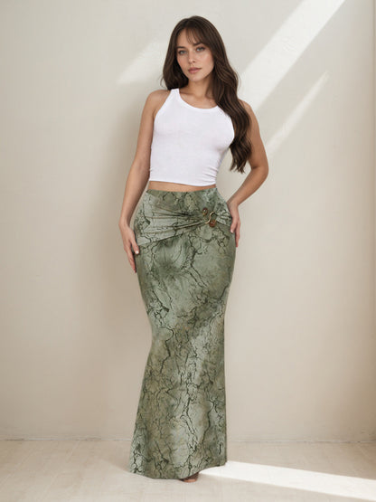 Retro Print Maxi Skirt | High Waist TieDye Sheath, Slim Fit | noémi