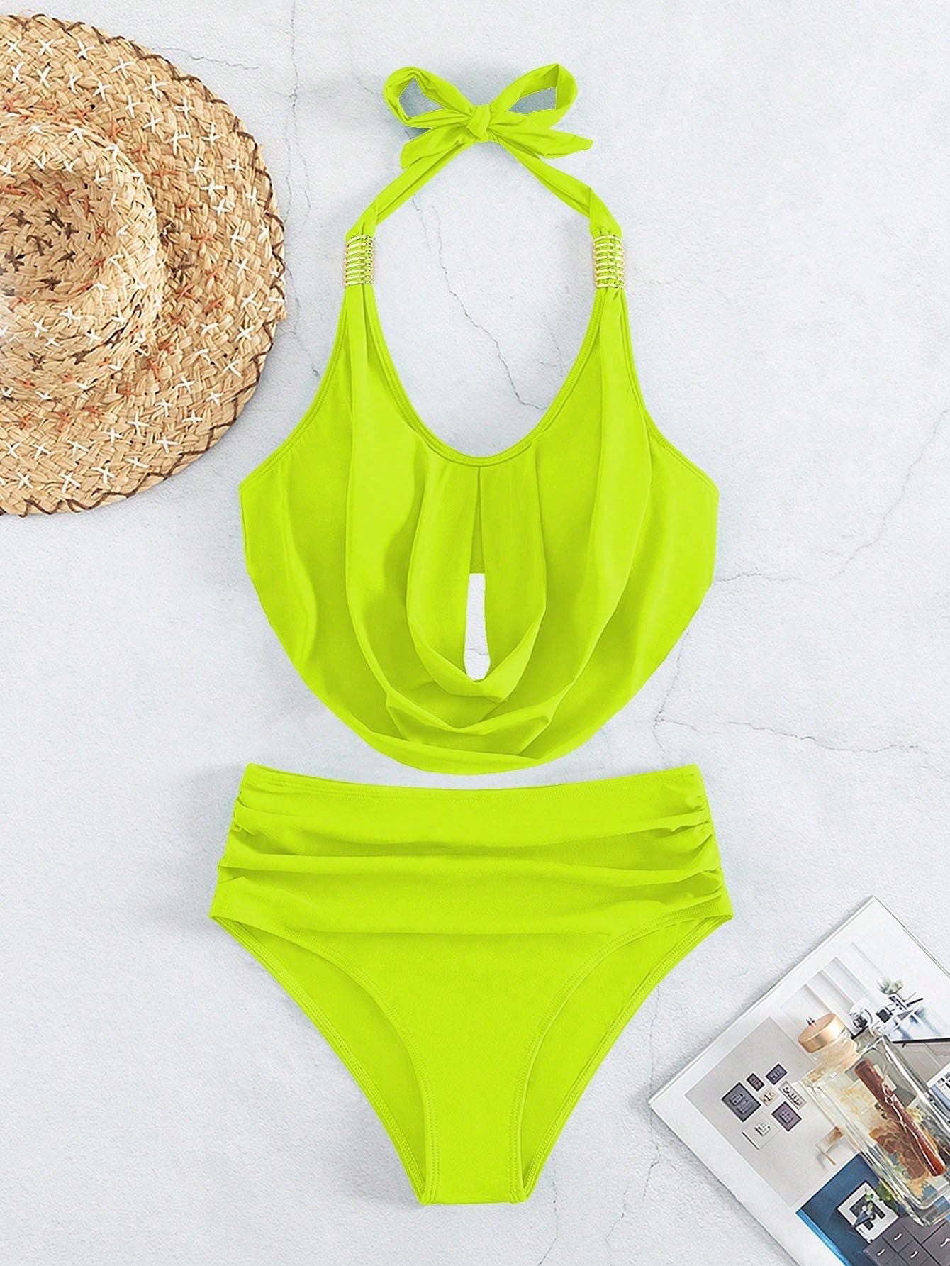 Solid Color Halter Lace Up Bikini Swimsuit for Women | noémi