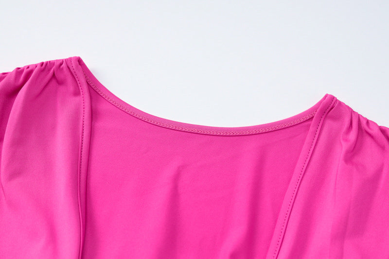 V Neck Long Sleeve Pleated Solid Dress | noémi