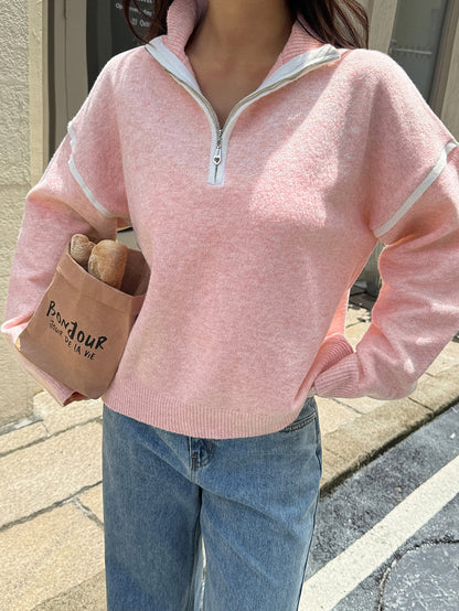 Zipper Sweater for Women | Casual Solid Color Long Sleeve Knit Pullover | noémi