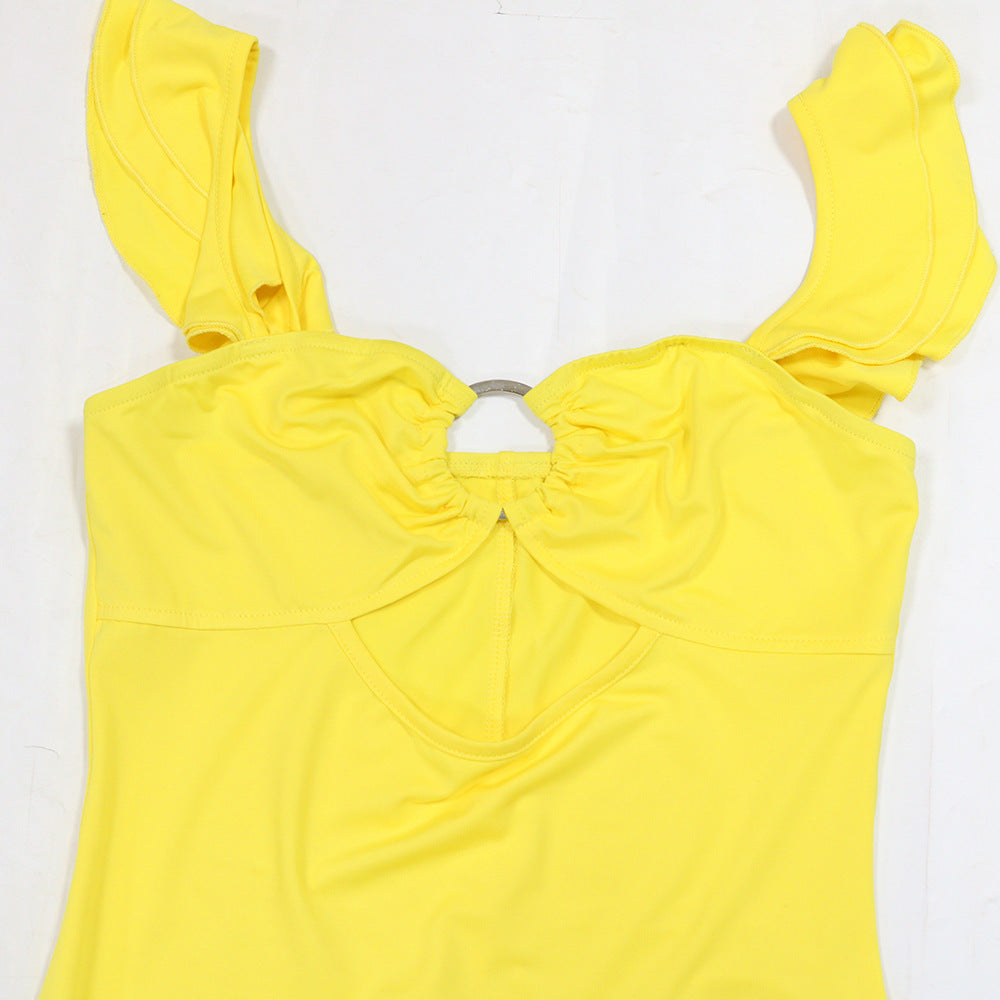 Yellow Cutout Camisole Dress with High Slit | Maxi Dress for Women | noémi