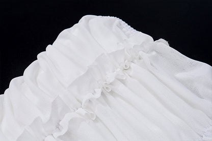 White Ruched Strapless Two Piece Set | Mesh Crop Top & Mini Skirt | noémi