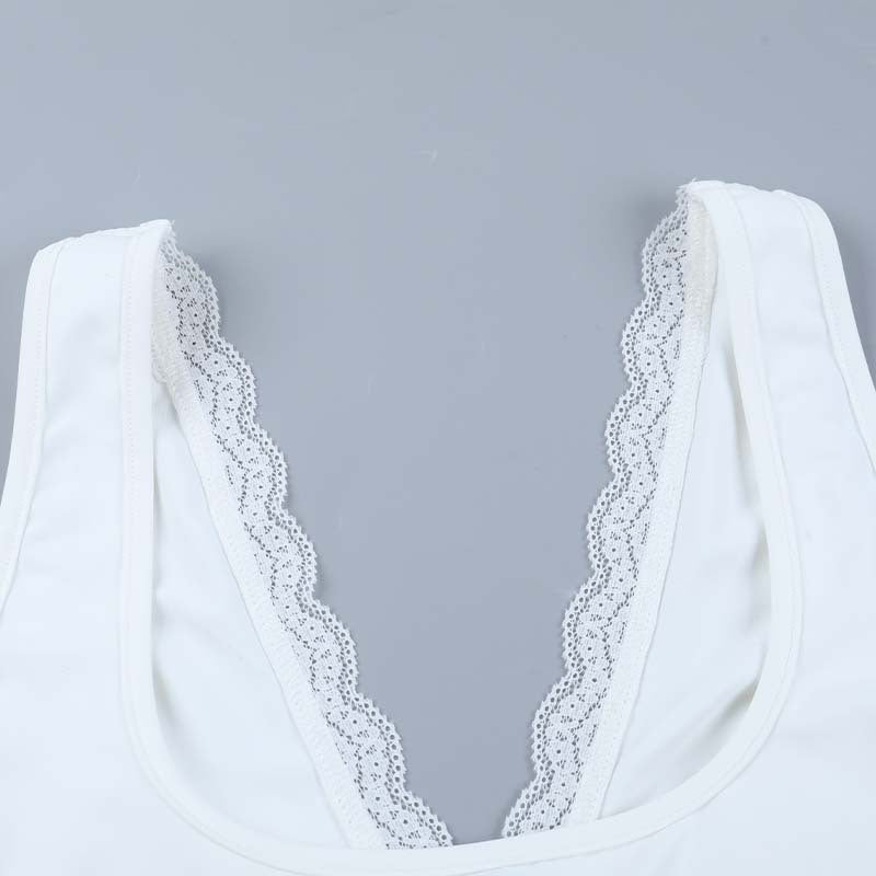 White Lace Trim VNeck Bow Tie Tank Top | Soft Stretch | noémi