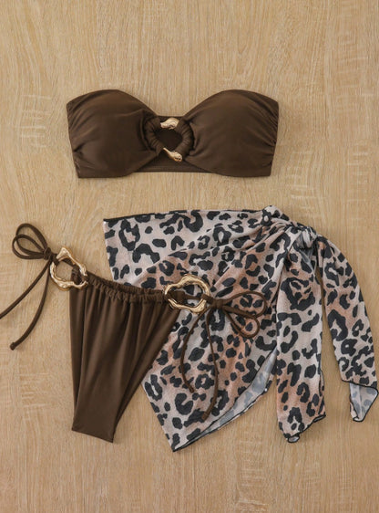 Womens Split Three Piece Swimsuit Beach Bikini Set | noémi