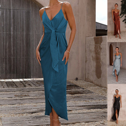 Womens V Neck Backless Maxi Dress with Side Slit Sleeveless | noémi