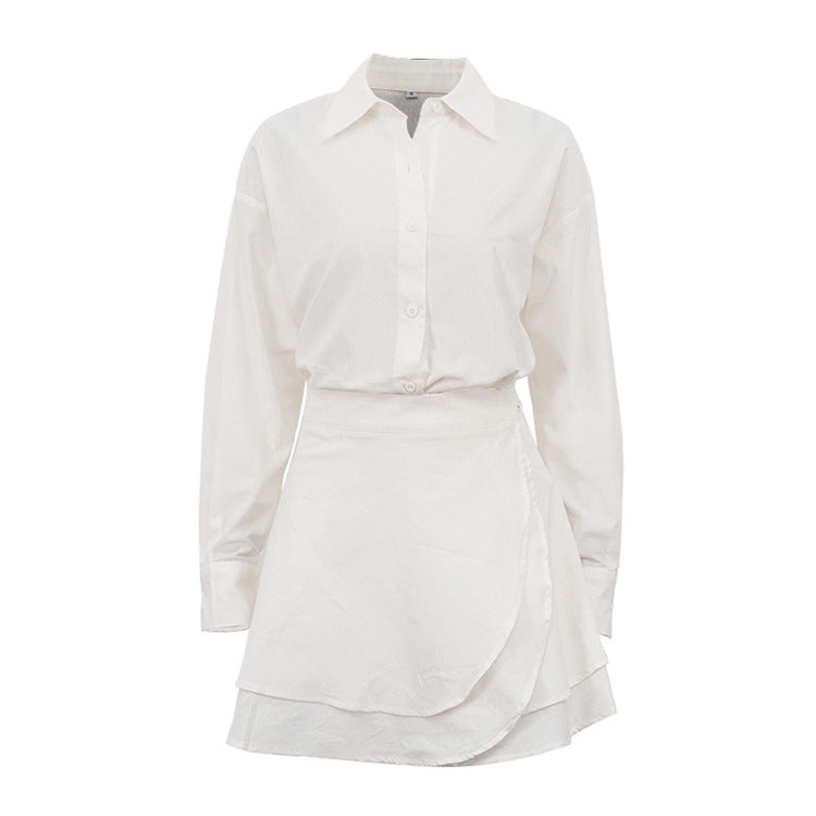 Women’s TwoPiece Set | Collared Long Sleeve Shirt & Double Layer LaceUp ALine Skirt | noémi