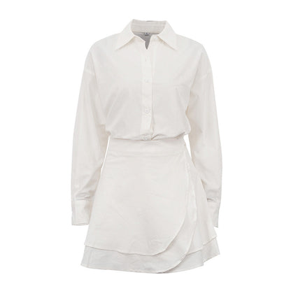 Women’s TwoPiece Set | Collared Long Sleeve Shirt & Double Layer LaceUp ALine Skirt | noémi