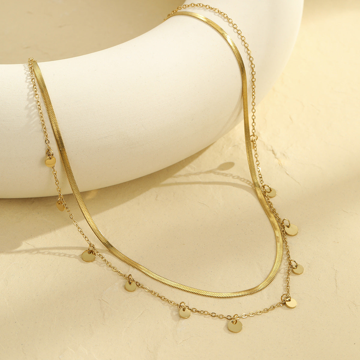 18K Gold Double Layer Necklace for Women | Stainless Steel Non Fading Tassel Chain | noémi