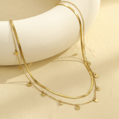 18K Gold Double Layer Necklace for Women | Stainless Steel Non Fading Tassel Chain | noémi