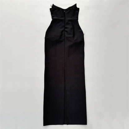 Retro Pearl Tube Top Dress | Black Bandage Gown | noémi