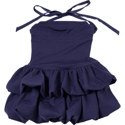 Womens Slim Fit Tube Top Puffy Dress with Halter Lace Up Back | noémi