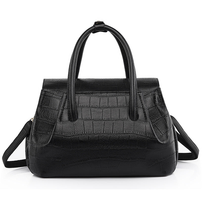 Large Black Croc‑Pattern Tote Shoulder Bag – Office Carryall | noémi
