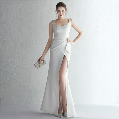 Satin Beaded Fishtail Gown | Long Slit Slim Fit Dress | noémi