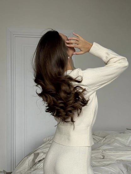 Two Piece Knit Skirt Set | Cozy Button Cardigan & Straight Skirt | noémi