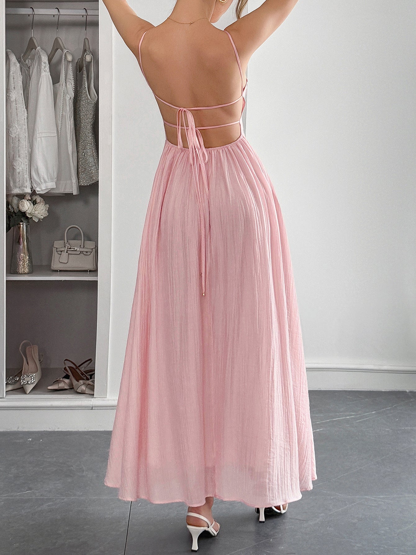 Flowy Backless Maxi Dress | Spaghetti Strap Pleated Summer Dress | noémi