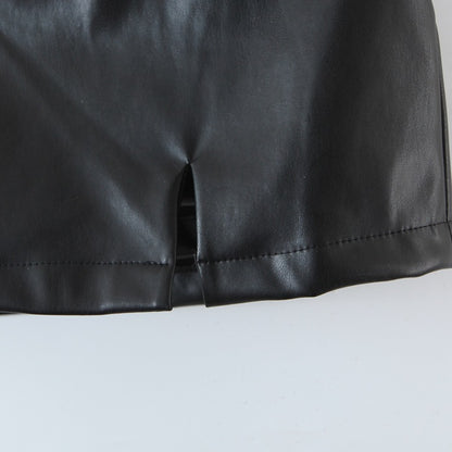 Faux Leather Mini Skirt | Black HighWaist Fit with Side Slit | noémi