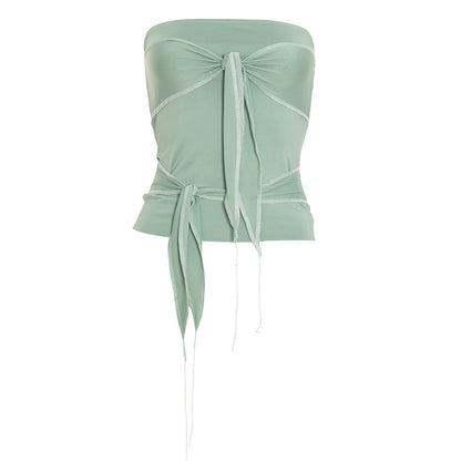 Strapless Tie Front Tube Top | Ruched Bustier in Soft Stretch Fabric | noémi