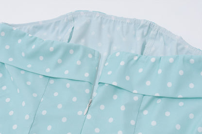 Strapless Polka Dot Mini Dress | Light Blue Summer Tube Top Dress Skater Fit | noémi