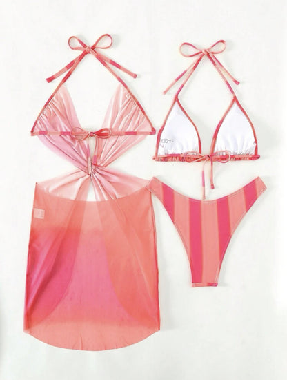 Striped Tulle Skirt Three Piece Sets Swimwear Bikini | noémi