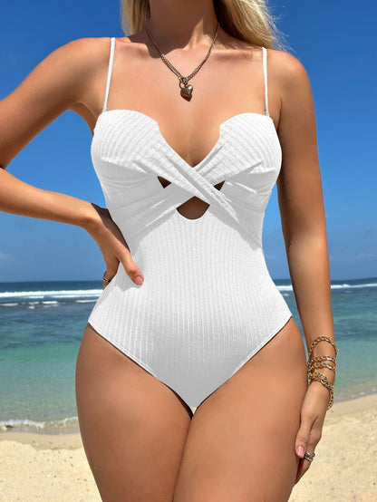 Fabric One Piece Hard Cup Hollow Out Cutout Swimsuit | noémi