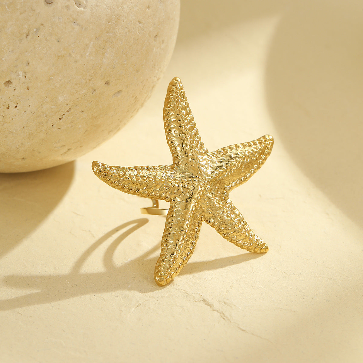 Gold Starfish Ring | Open Adjustable | Stainless Steel, Ocean Inspired Jewelry, Non Fading, Bold Statement Ring for Women | noémi