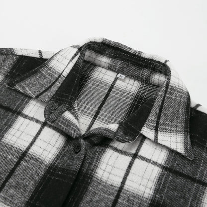 Retro Classic Plaid Shirt | Black White Checkered Long Sleeve Top for Women | noémi