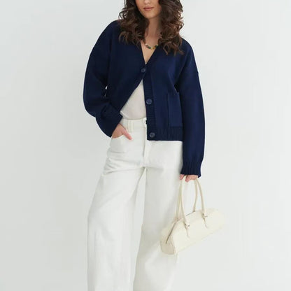 V Neck Pocket Cardigan | Knit Sweater Coat for Women | Loose Fit | noémi
